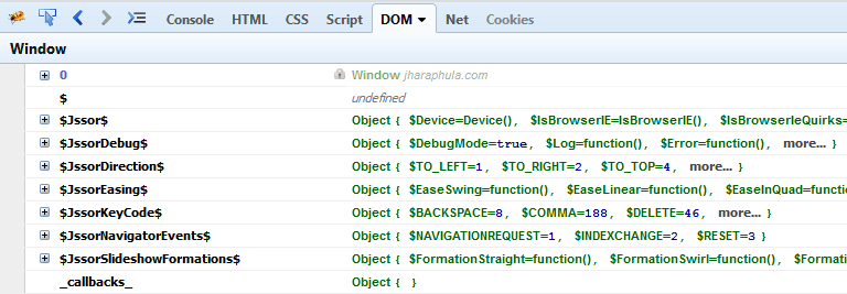 Firebug Document Object Model